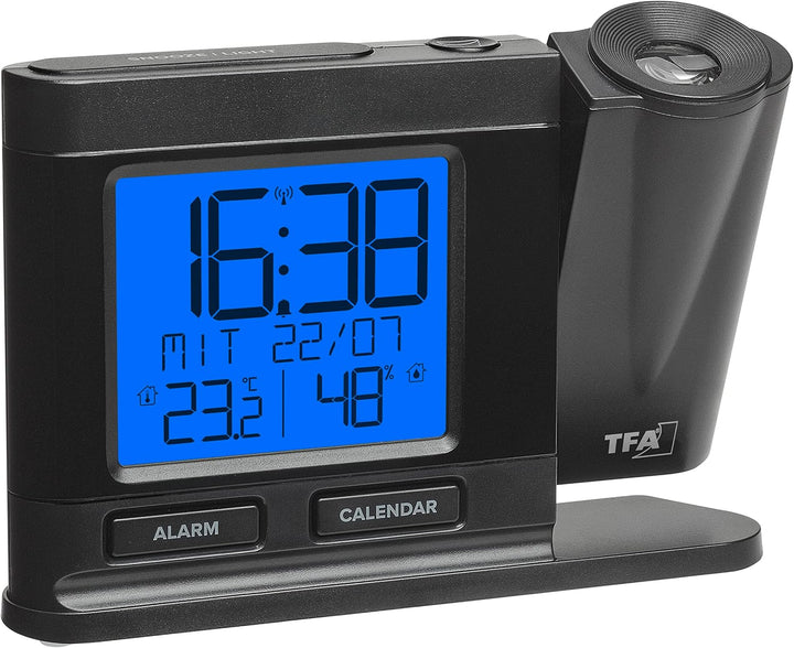 TFA Dostmann Projektionswecker Funk, 60.5017.01, Digitale Funkuhr, mit Netzteil, inkl Thermo-Hygrome
