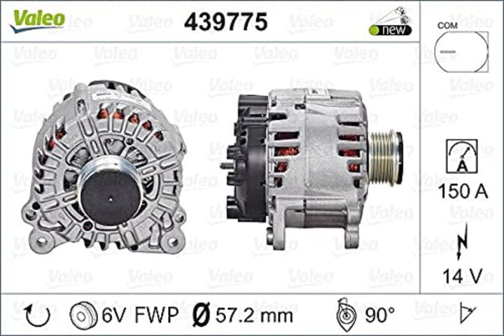 VALEO 439775 Generator Ladestrom des Generators: 150 Amp Rippen: 6 rippen Riemenscheibe Ø: 57,2 mm S