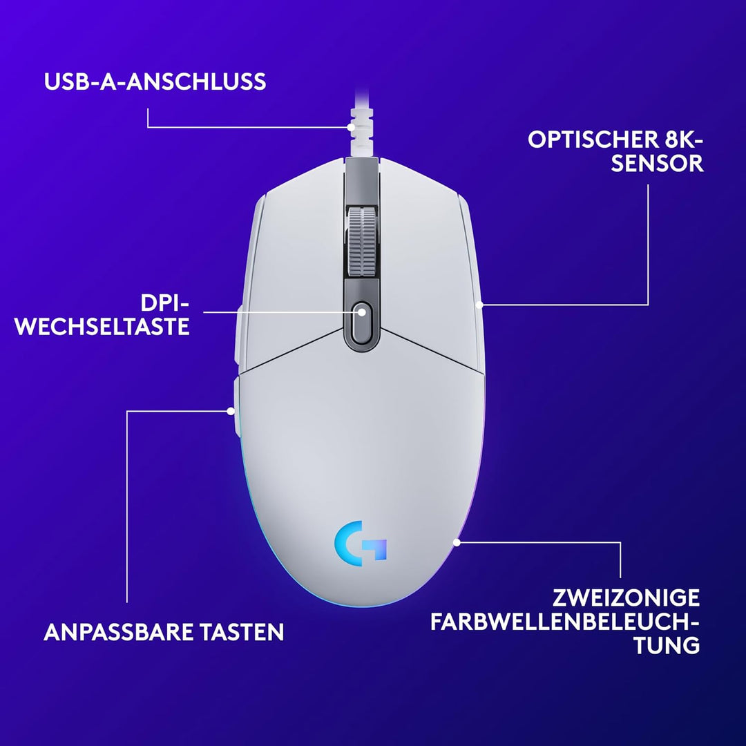 Logitech G203 Gaming-Maus mit anpassbarer LIGHTSYNC RGB-Beleuchtung, 6 programmierbare Tasten, spiel