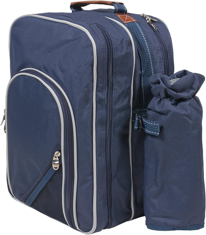 anndora Picknick Rucksack Picknicktasche Kühltasche Kühlfach + Geschirr Besteck, Blau