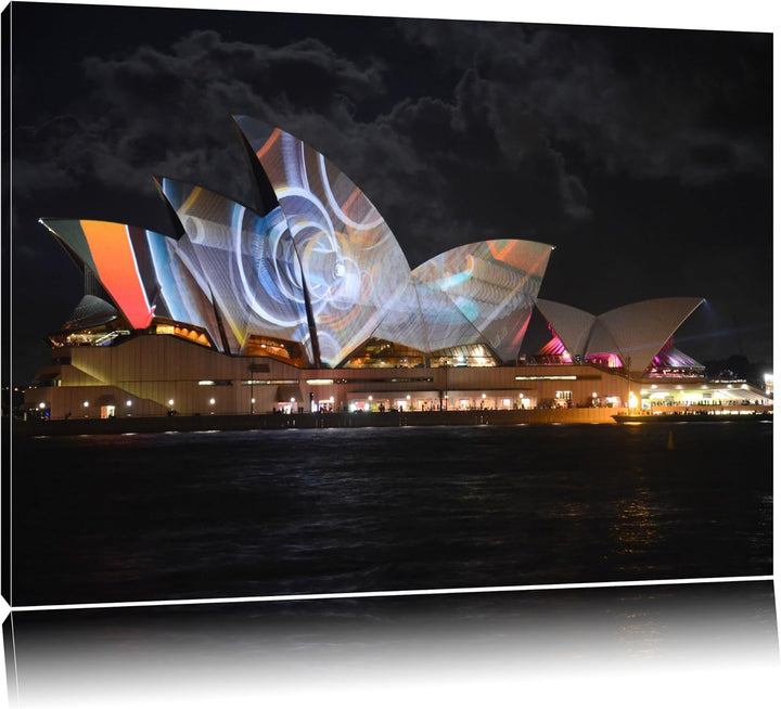 Pixxprint Dark Sydney Opera House Lichterauf Leinwand, XXL riesige Bilder fertig gerahmt mit Keilrah