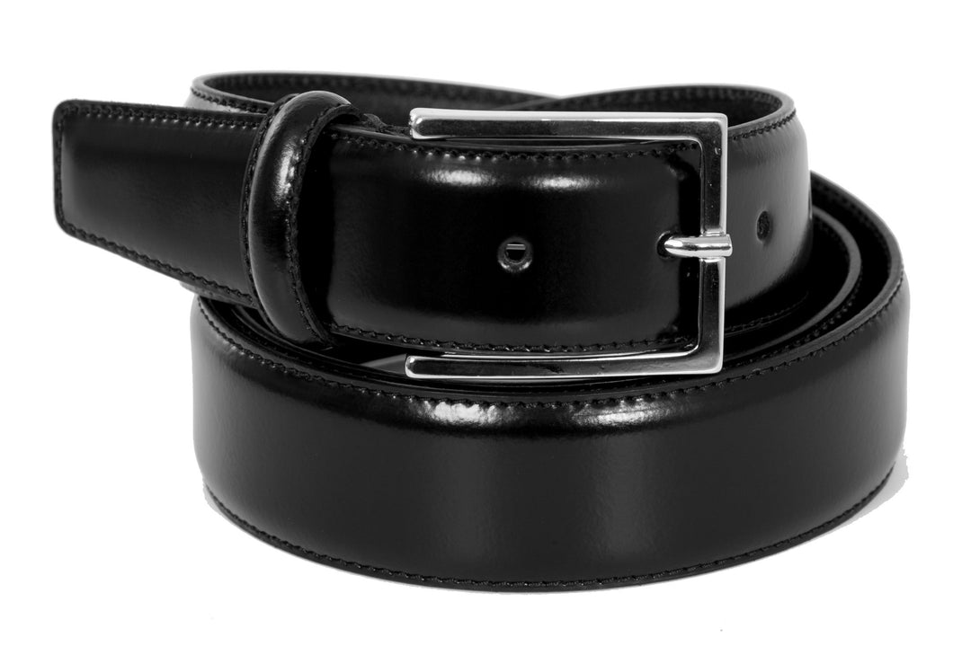Herren-Gürtel aus echtem Leder, schwarz, glänzend, hergestellt in Italien, 35 mm, 105cm Waistline -