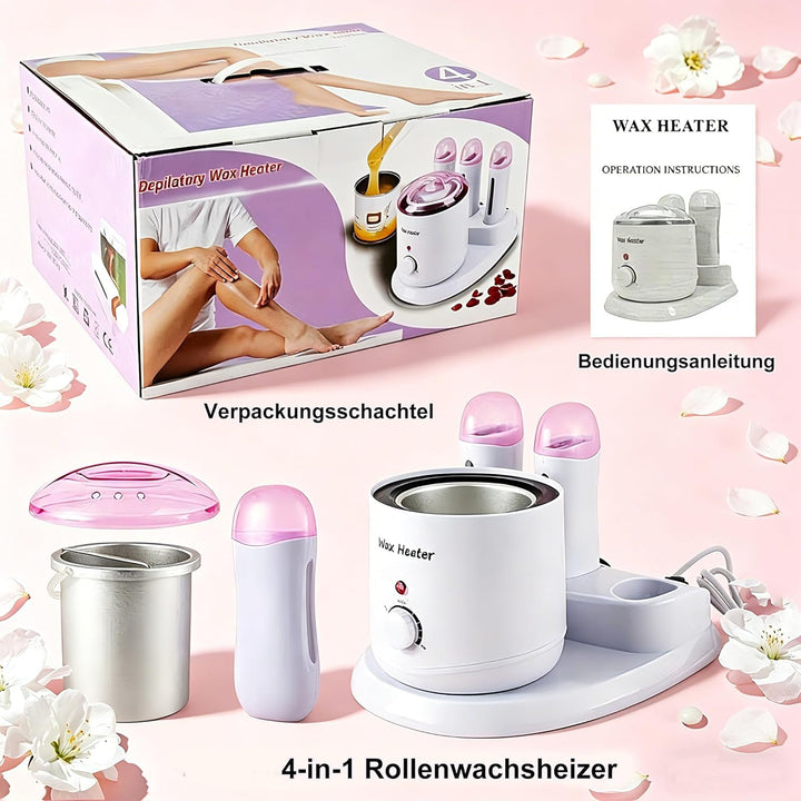 4 in1 Professioneller Wachswärmer, 800ml Wax Maschine + 3×100g Roll on Heisswachsgerät mit separaten