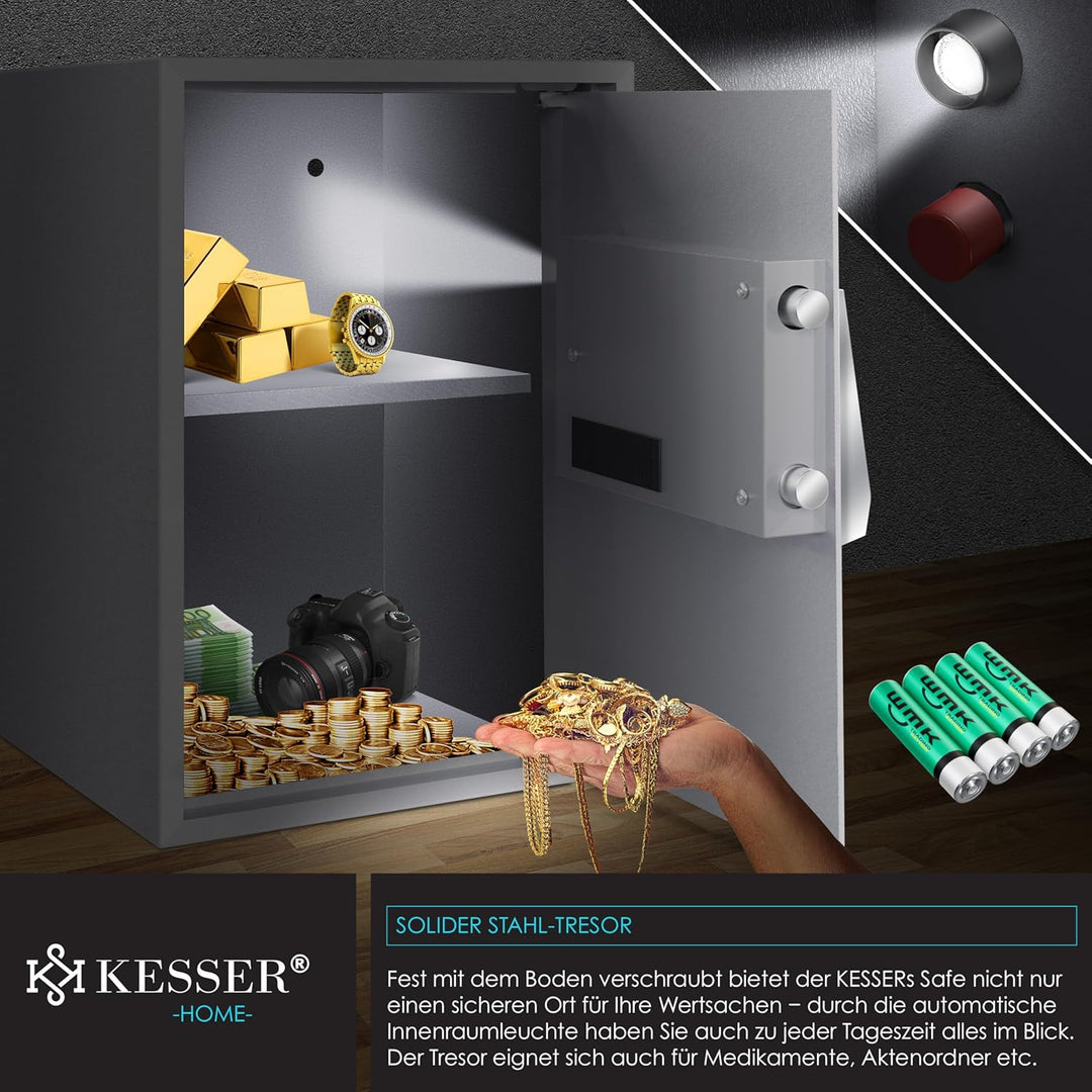 KESSER® Elektr. Tresor | 50x35x34,5 XXL | Türstärke 4mm | Elektronischer Safe | Doppelbolzenverriege