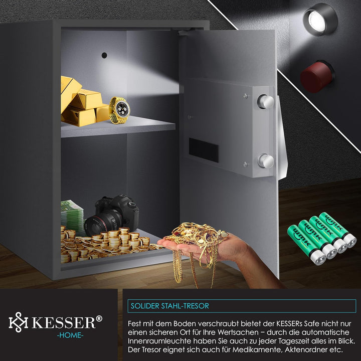KESSER® Elektr. Tresor | 50x35x34,5 XXL | Türstärke 4mm | Elektronischer Safe | Doppelbolzenverriege