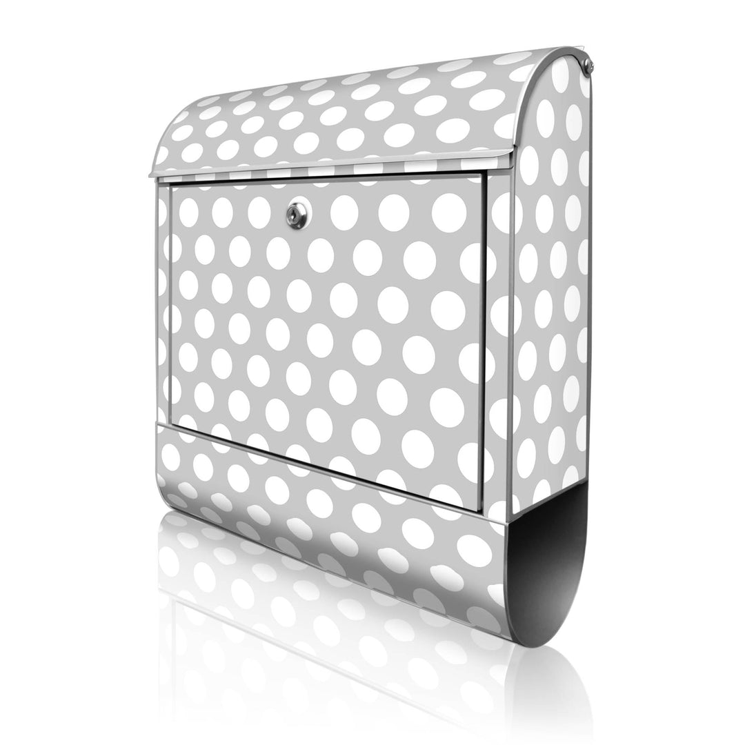 banjado® Design Briefkasten mit Motiv Punkte Grau 39x47x14cm &amp; 2 Schlüssel - Briefkasten Stahl Silbe