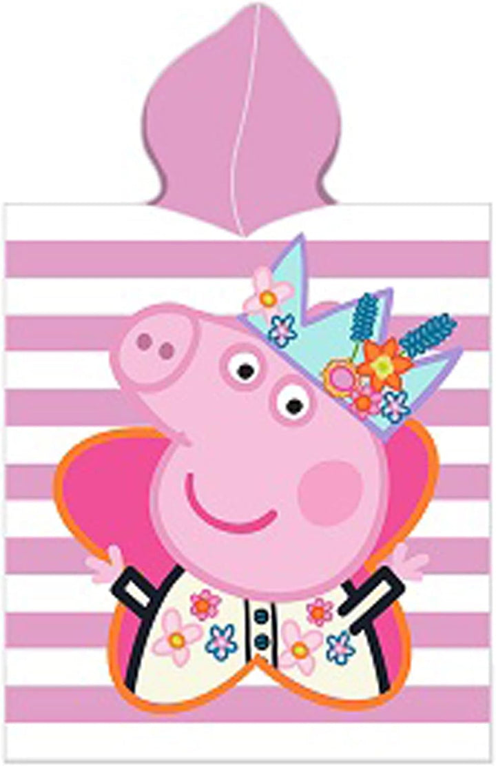 Peppa Wutz Pig Kinder Kapuzen Bade-Poncho Happy 55x110 cm 100% Baumwolle Veloursqualität Poncho Bade