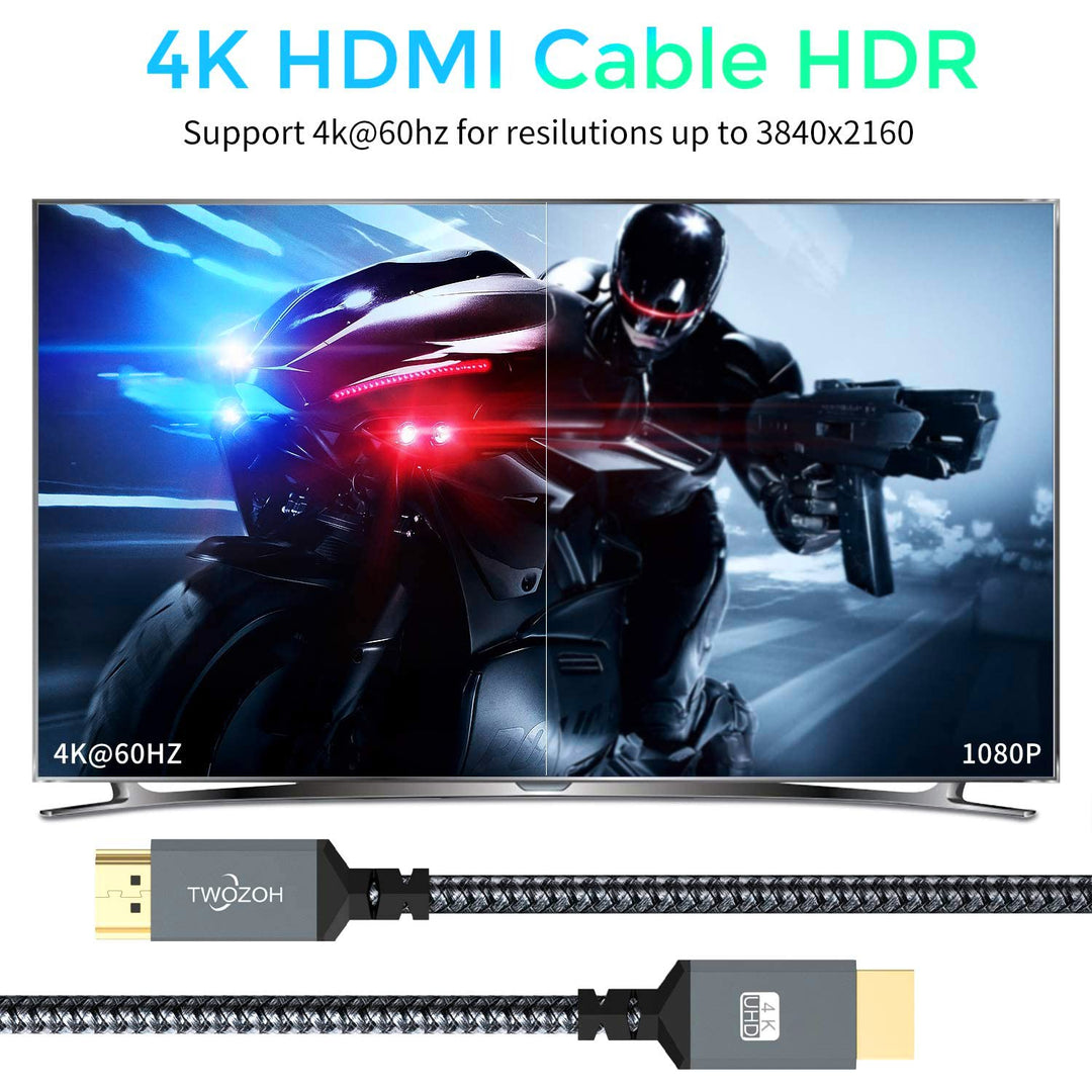 Twozoh 4K HDMI Kabel 10M, High Speed 60HZ 18Gbps geflochtenes HDMI auf HDMI Kabel 2.0 Kompatibel mit