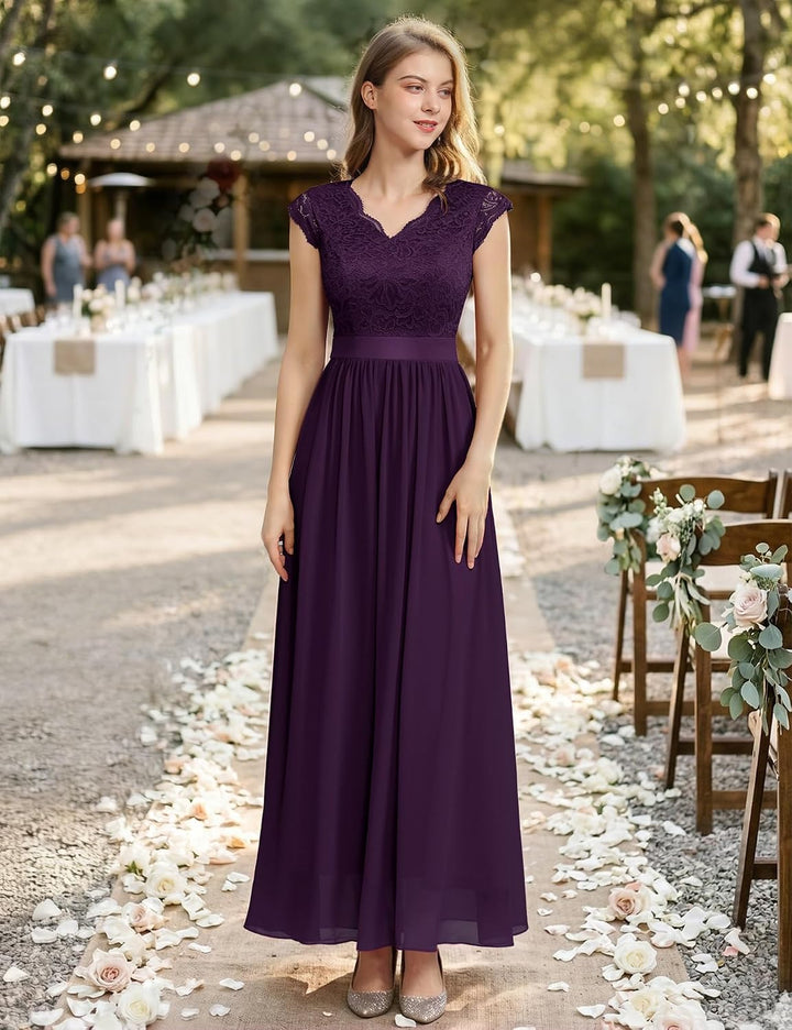 Dressystar Damen Ballkleid Maxi Lang Abendkleider Elegant für Hochzeit Spitzen Cocktailkeid L Band_g