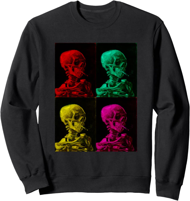 Schädel eines Skeletts mit brennender Zigarette Van Gogh Sweatshirt