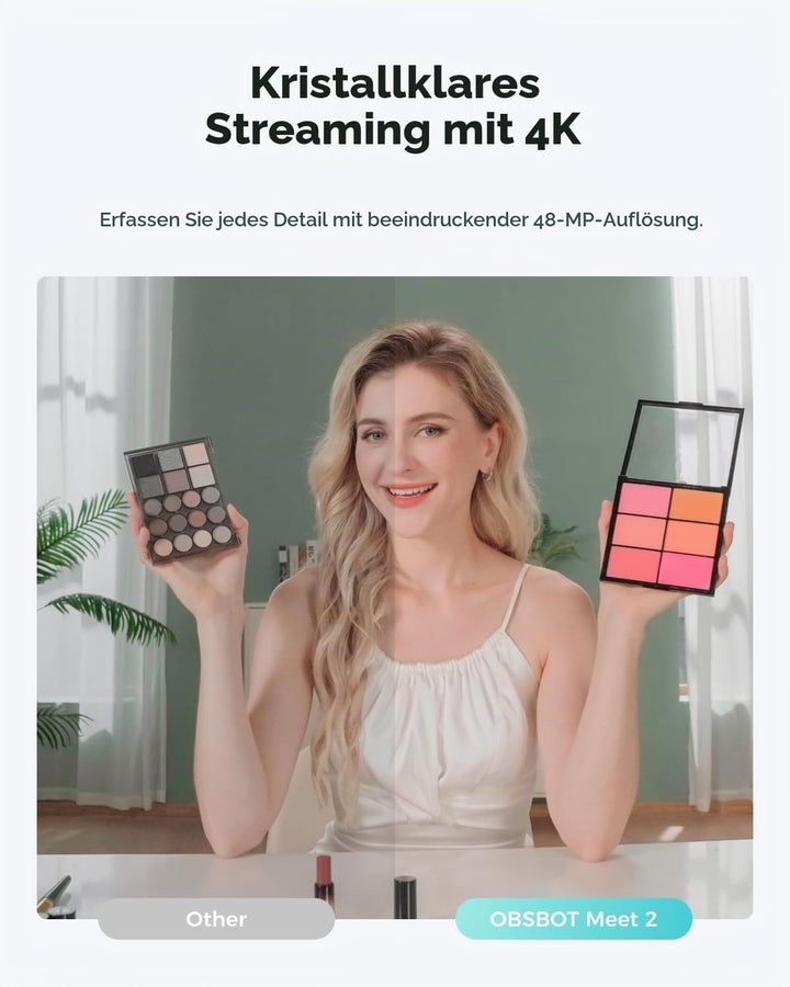 OBSBOT Meet 2 Ultra HD 4K Streaming Webcam, 1080p at 60 FPS, Videokonferenz Kamera mit KI Automatisc