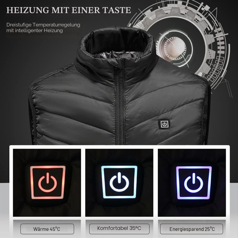 Beheizte Weste USB, Beheizbare Jacke Herren Damen, Heizweste Winter Weste Elektrische Warme mit 3 Te