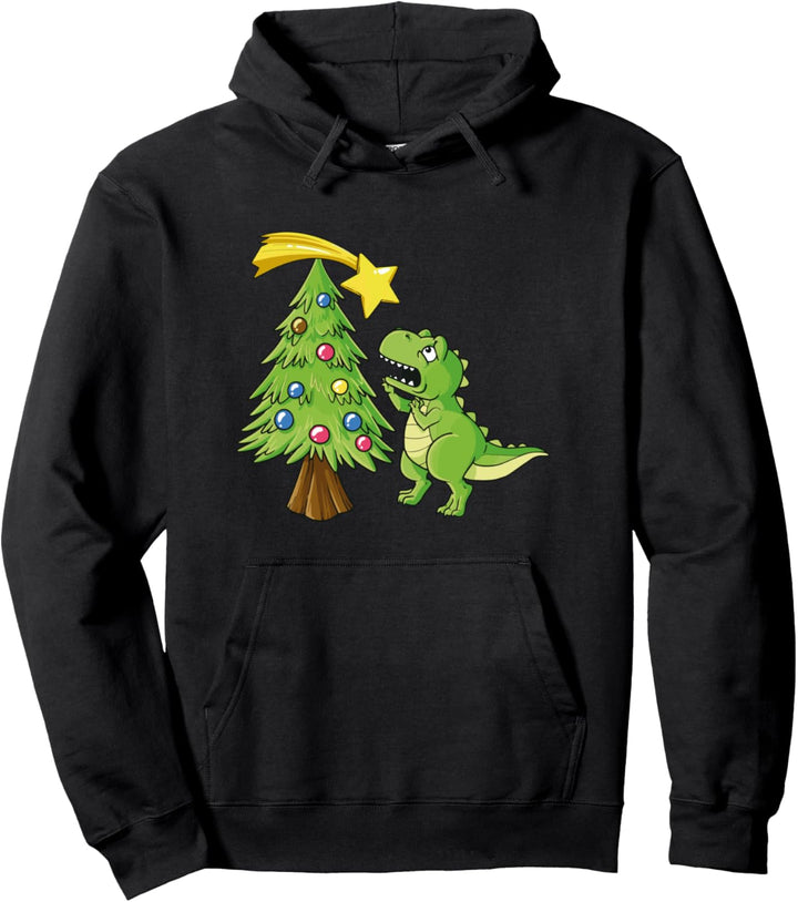 süsser Dinosaurier hat Angst vor dem Weihnachtsbaum Pullover Hoodie