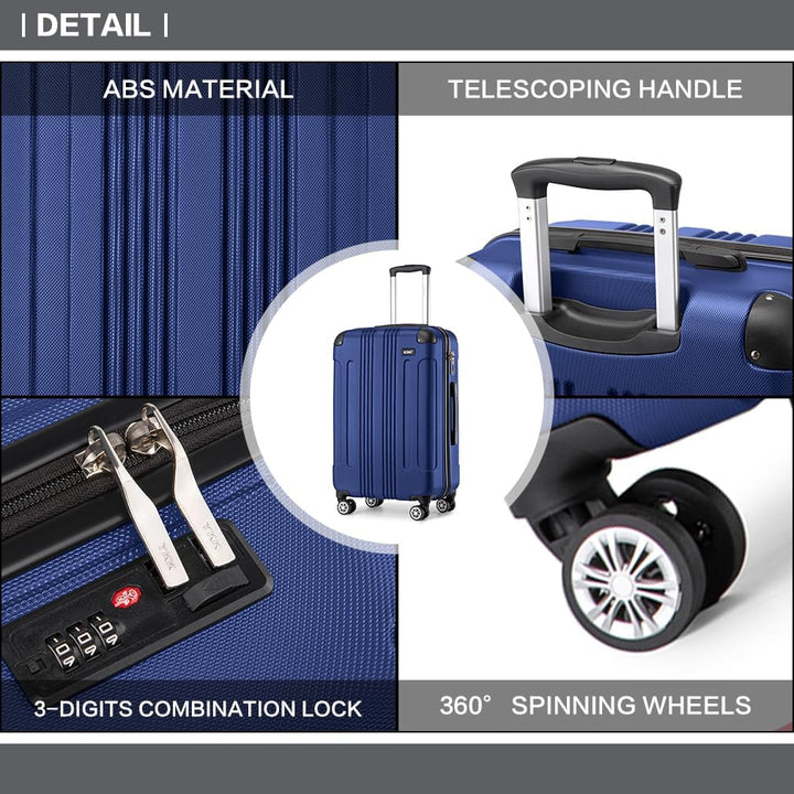 KONO Trolley Handgepäck Koffer 55x35x20cm Rollkoffer Reisekoffer mit 4 Rollen und Schloss (Navy Blau