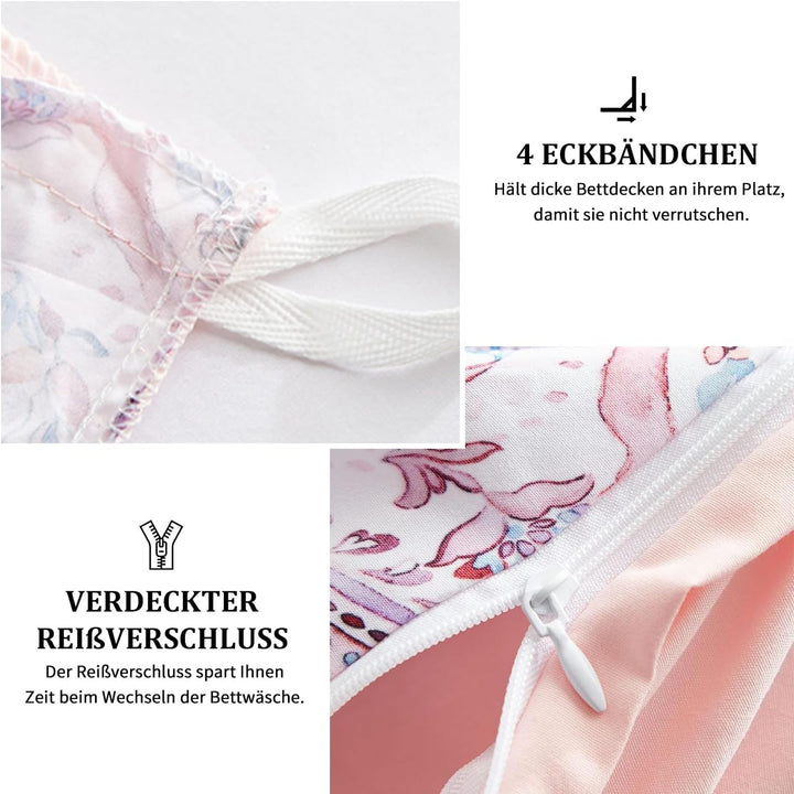Freyamy Kinder Bettwäsche 100x135cm 2teilig Rosa Bunt Schmetterling Blume Wendebettwäsche Gebürstet