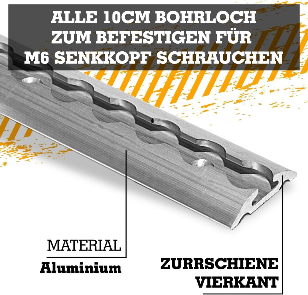 Safetytex Alu Zurrschiene Halbrund Airlineschiene 20mm Bohrungen Zurrleiste | Ladungssicherung für L