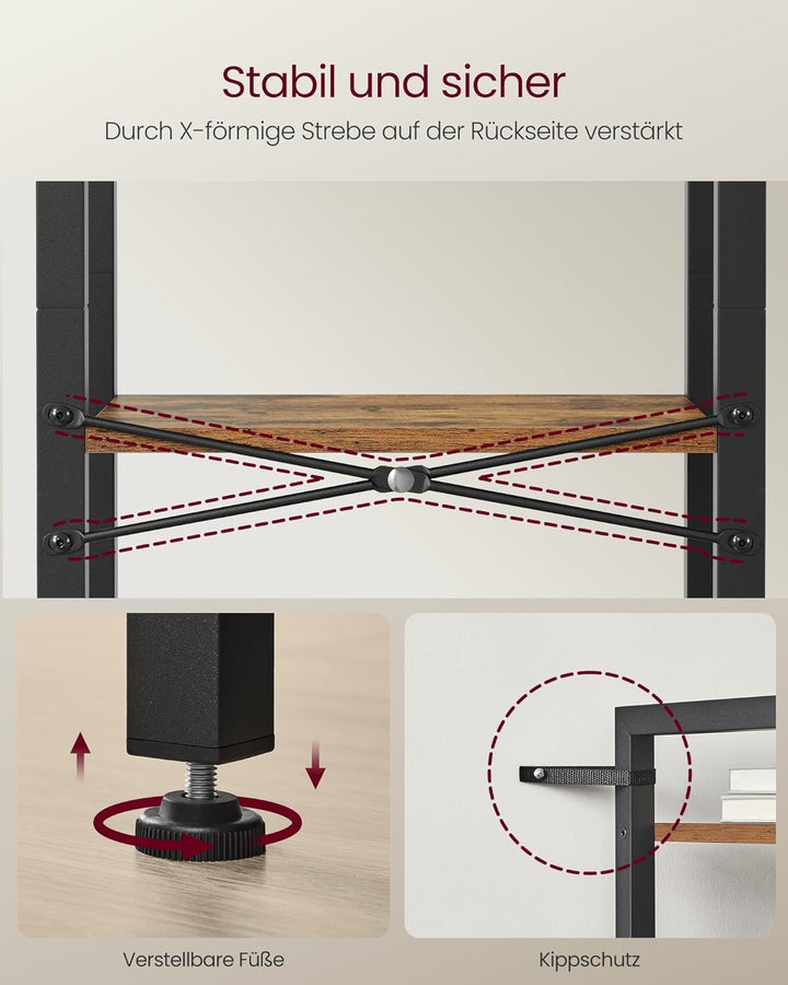 VASAGLE Regal, Bücherregal, Standregal, DVD-Regal, mit 3 Ebenen, Büroregal, offene Ablagen, für Büro