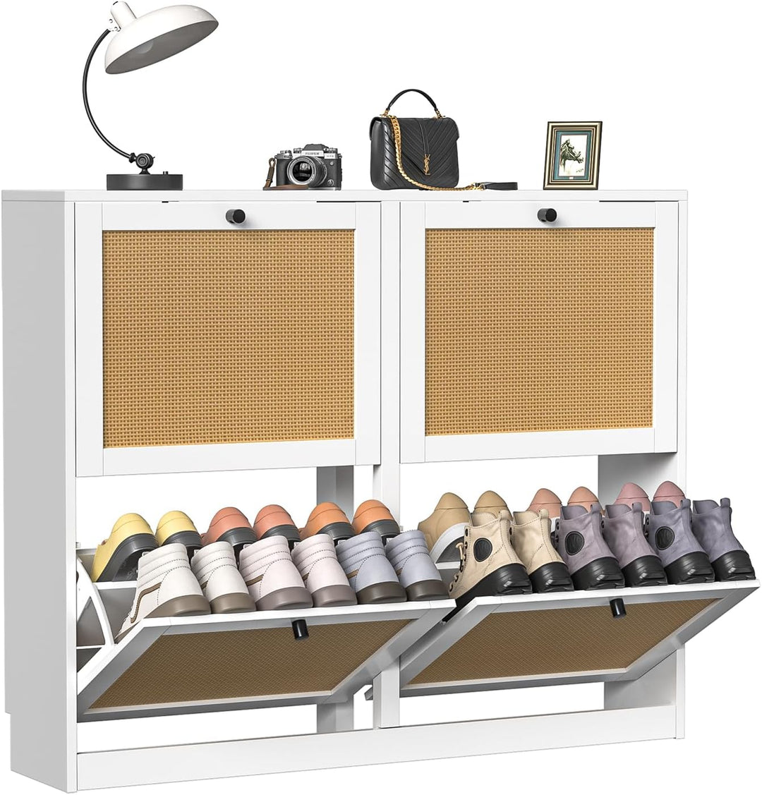Schuhschrank mit 4 Klappen, platzsparender Schuhkipper Schuhschränke, Schuhablage Verstellbar Hoch K