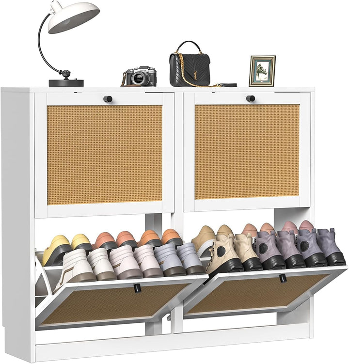 Schuhschrank mit 4 Klappen, platzsparender Schuhkipper Schuhschränke, Schuhablage Verstellbar Hoch K