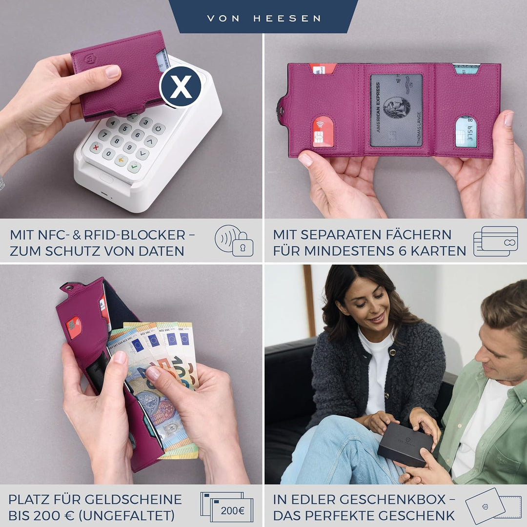 VON HEESEN Slim Wallet mit RFID Schutz - Geldbörse Herren klein - Mini Geldbeutel Damen Portmonee -