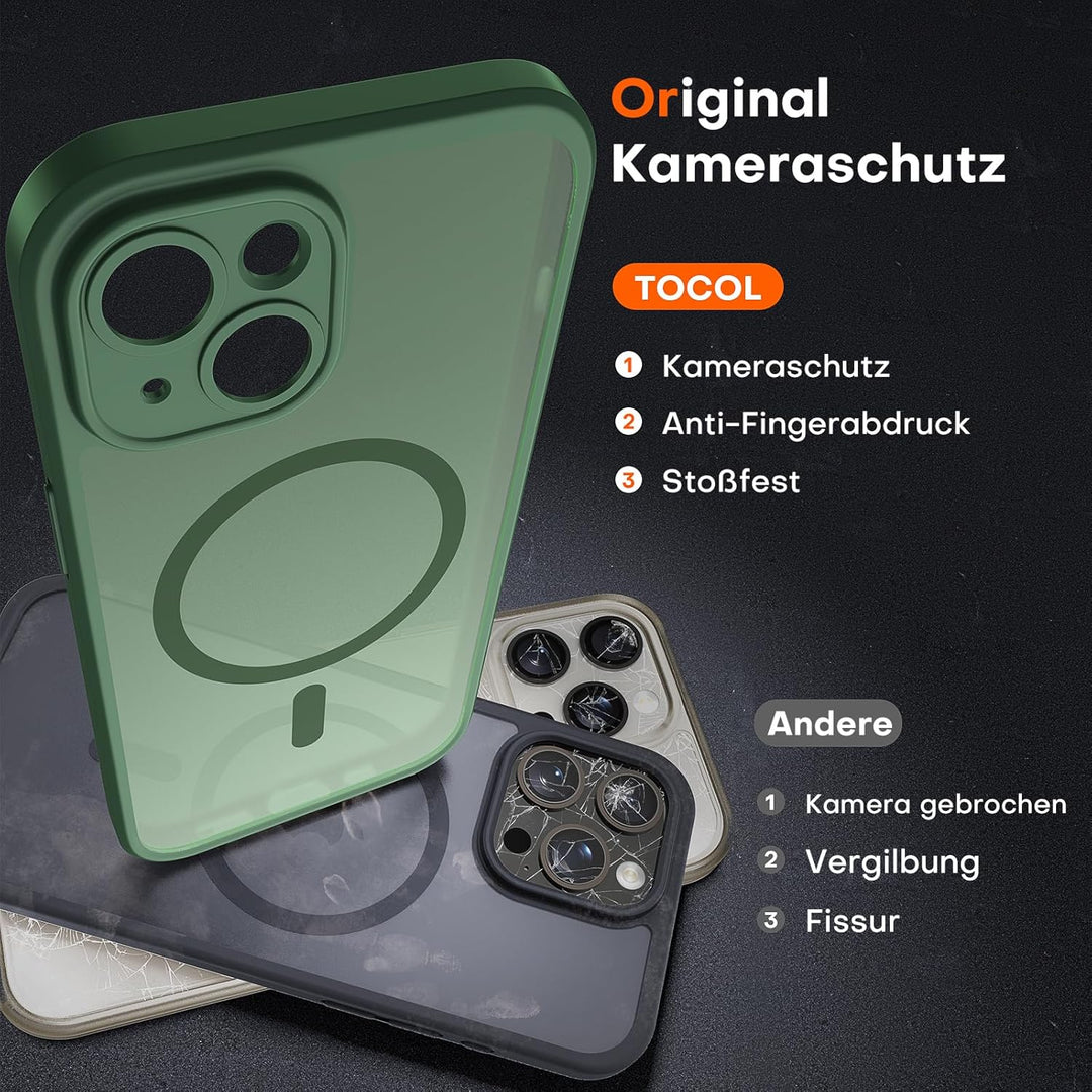 TOCOL 3 in 1 für iPhone 13 Hülle für MagSafe, Vollständiger Kameraschutz Stossfest Kratzfest Magneti