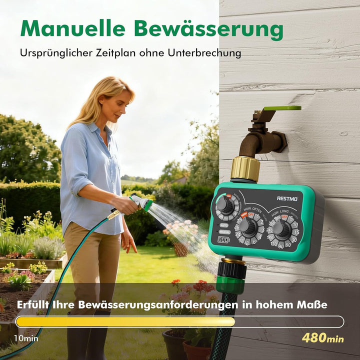 RESTMO Mechanischer Bewässerungscomputer mit 3 Drehreglern, Messing Einlass & Auslass, Zeitschaltuhr