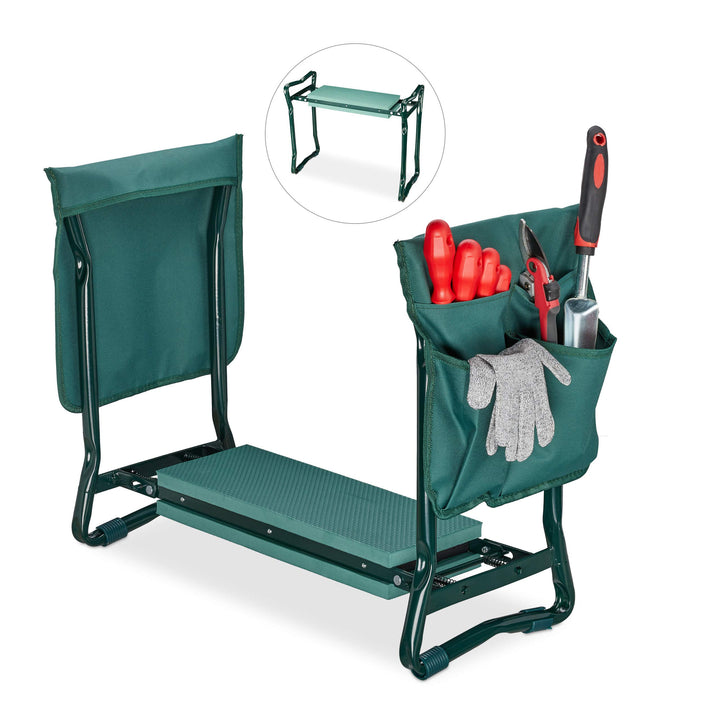 Relaxdays, grün Kniebank, weiches Kniekissen, 2 Taschen, klappbar, Kniehilfe Gartenarbeit, bis 150 k