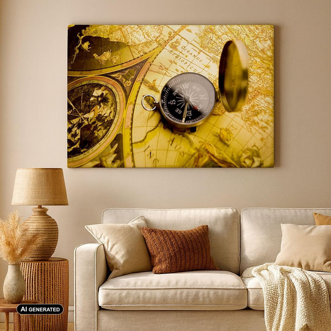 Bilder auf Leinwand 100x70cm Leinwandbild Abstrakt kommunikation kompass erde Gross Wanddeko Bild Sc