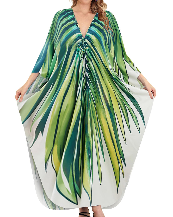 Bsubseach Frauen Plus Grösse Kaftan Kleid Badeanzug Druck Kaftan Strand Cover Up Kleid Green Leaf, G