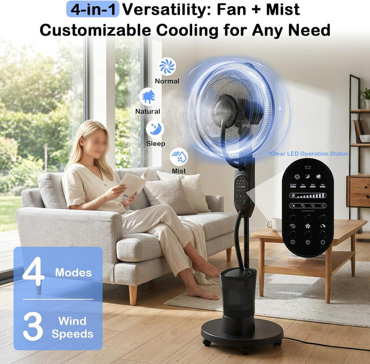 Standventilator mit Wasserkühlung, Stand-Ventilator Frosty mit Wasser, Ventilator inkl. Sprühnebel,