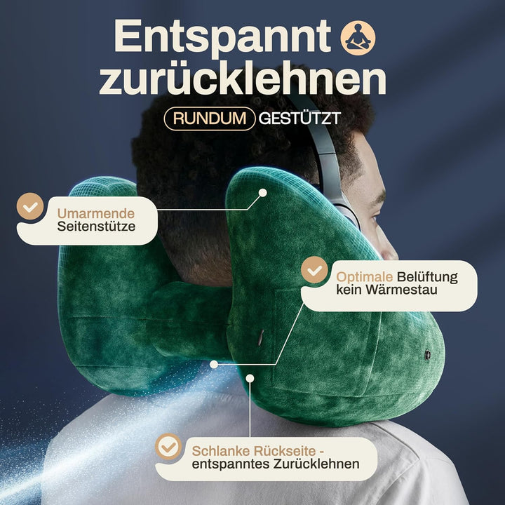 HELDENWERK® Air Nackenkissen Flugzeug Aufblasbar | Reisekissen für 5 Schlafpositionen, schnell aufbl