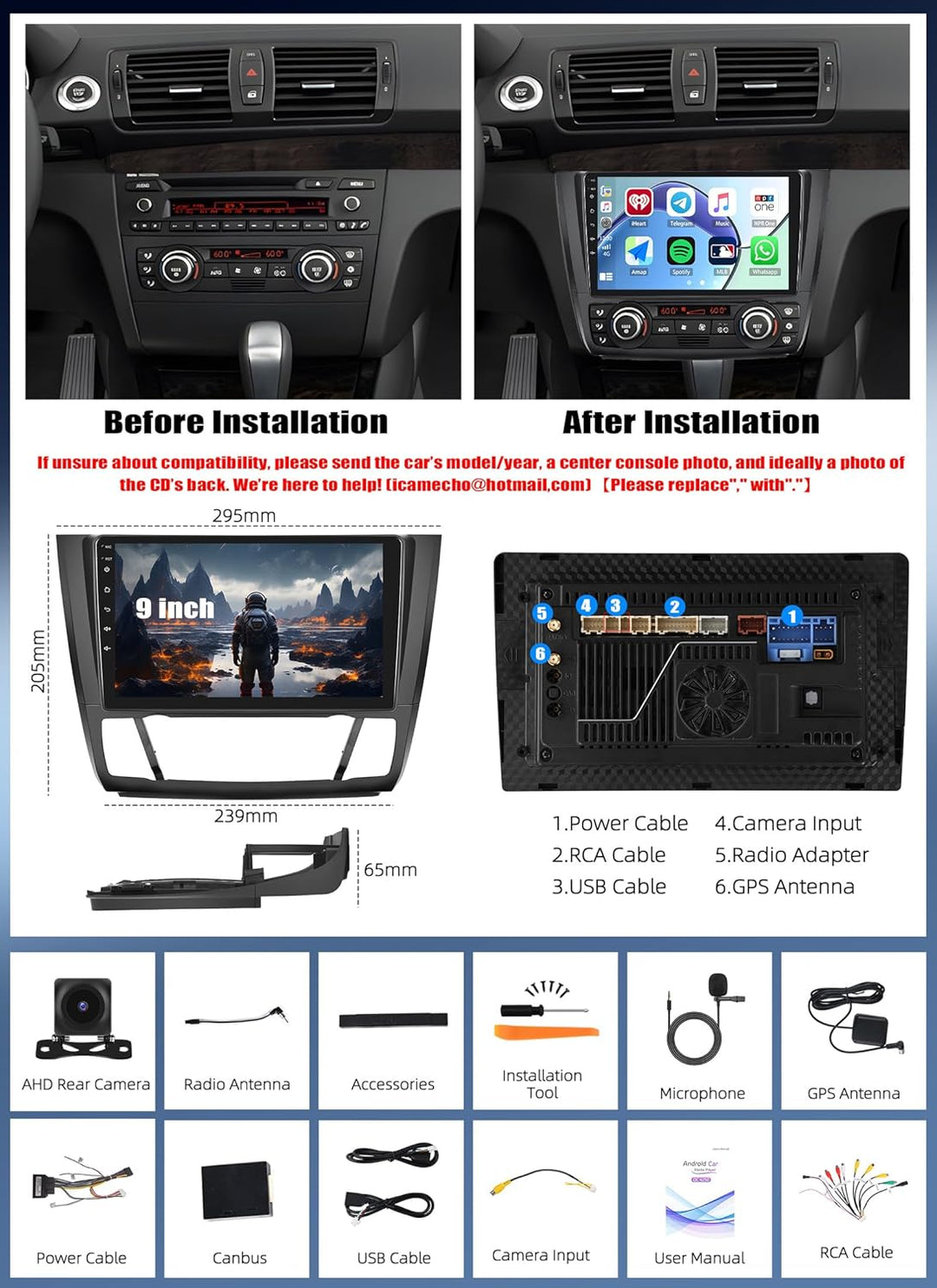 CAMECHO Android 15 Qualcomm Octa Core 3G+32G Autoradio für BMW 1 Serie E81 E82 E87 E88 mit Carplay A