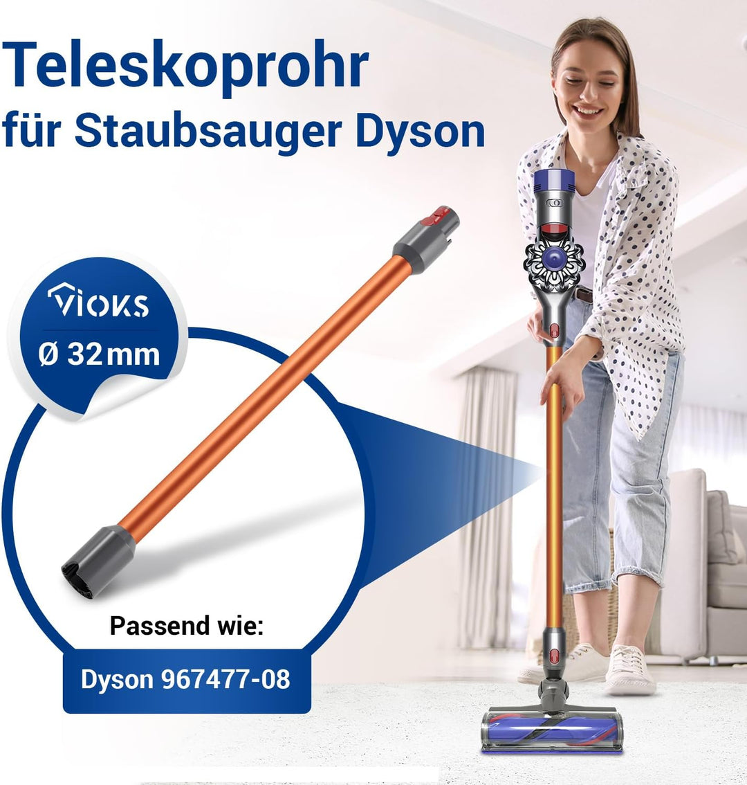 VIOKS Staubsauger Teleskoprohr Ersatz für Dysоn Saugrohr 967477-08 für V5, V7, V8, V10, V11, V15, SV