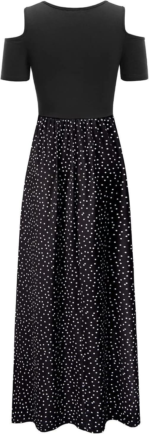 STYLEWORD Sommerkleid Damen Lang Maxikleid Sommer Elegant Freizeitkleid Kurzarm Kleider mit Taschen