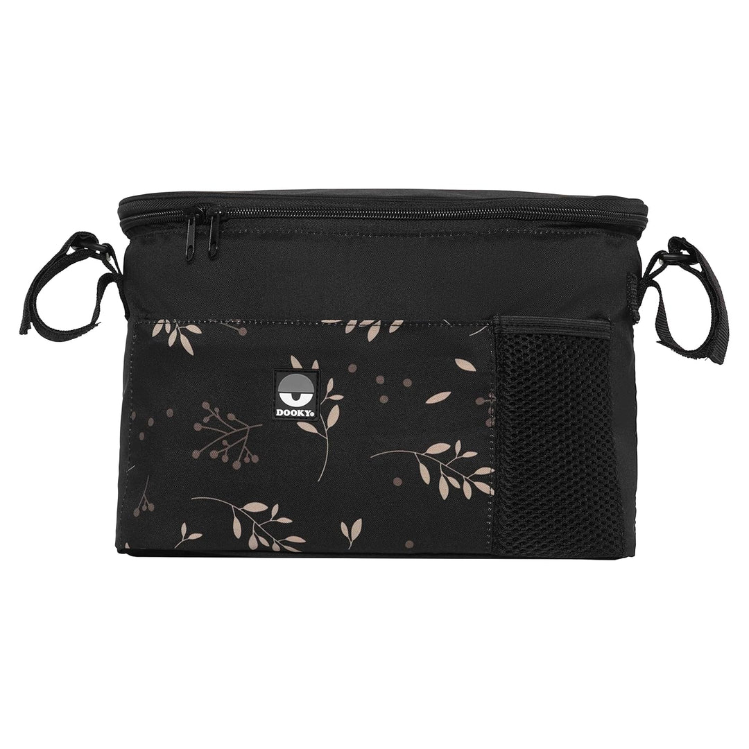 Dooky - Kinderwagen Organizer Deluxe Romantic Leaves Black - Perfekt für Unterwegs - Kinderwagentasc