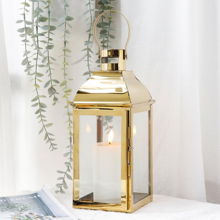 JHY DESIGN Edelstahl-Laternen für Kerze, 31,5cm hohe Kerze Laternen mit gehärtetem Glas Outdoor-Late