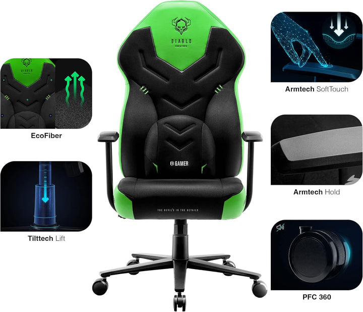 Diablo X-Gamer 2.0 Gaming Stuhl Bürostuhl Stoffbezug Ergonomisches Design Lendenwirbelkissen Softpad