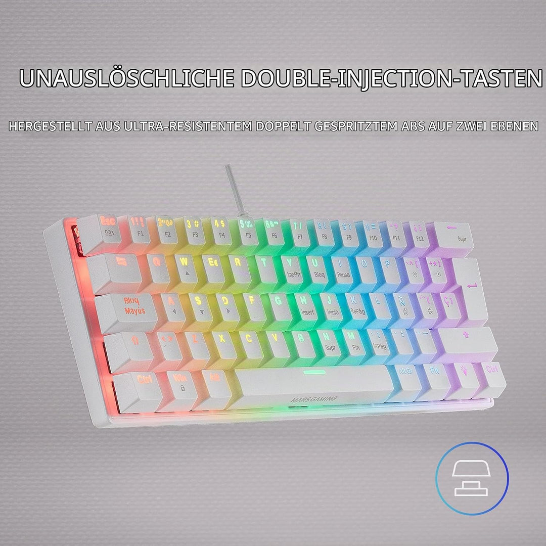 MARSGAMING Gaming MK60 Weiss, Mechanische Tastatur FRGB, Antighosting, Switch Mechanischer Braun, It