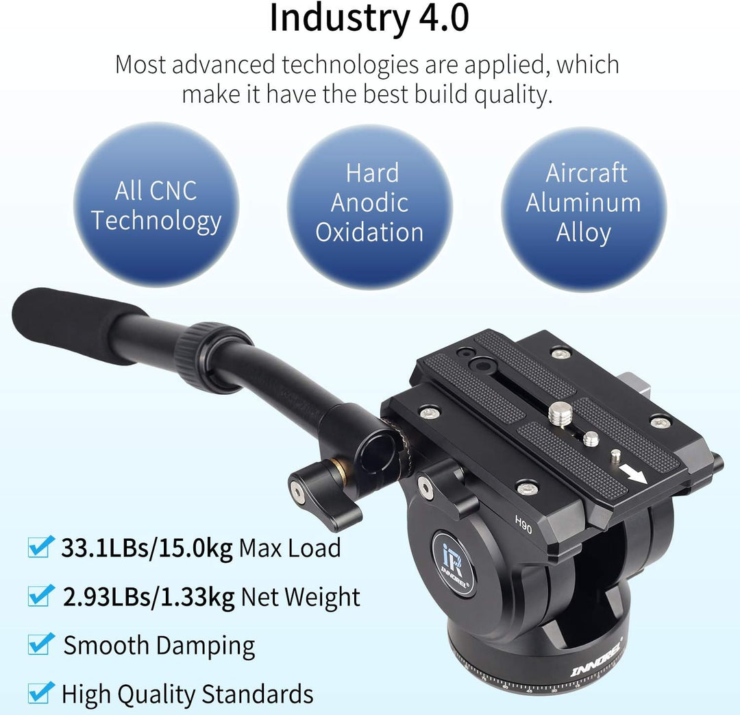 Fluidkopf, INNOREL H90, Videokamera Stativ Fluid Drag Pan Kopf für für DSLR-Kameras, Camcorder, Tele