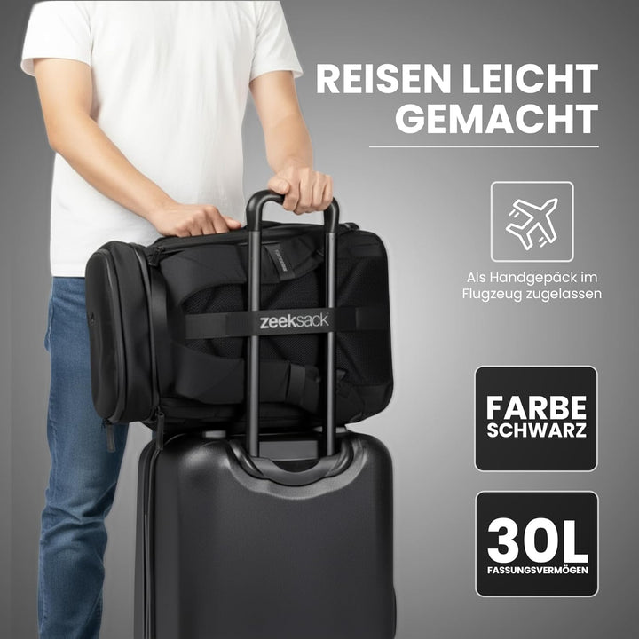 Zeeksack Rucksack Schwarz 20L - The Organizer Backpack & Reiserucksack mit Laptopfach, herausnehmbar
