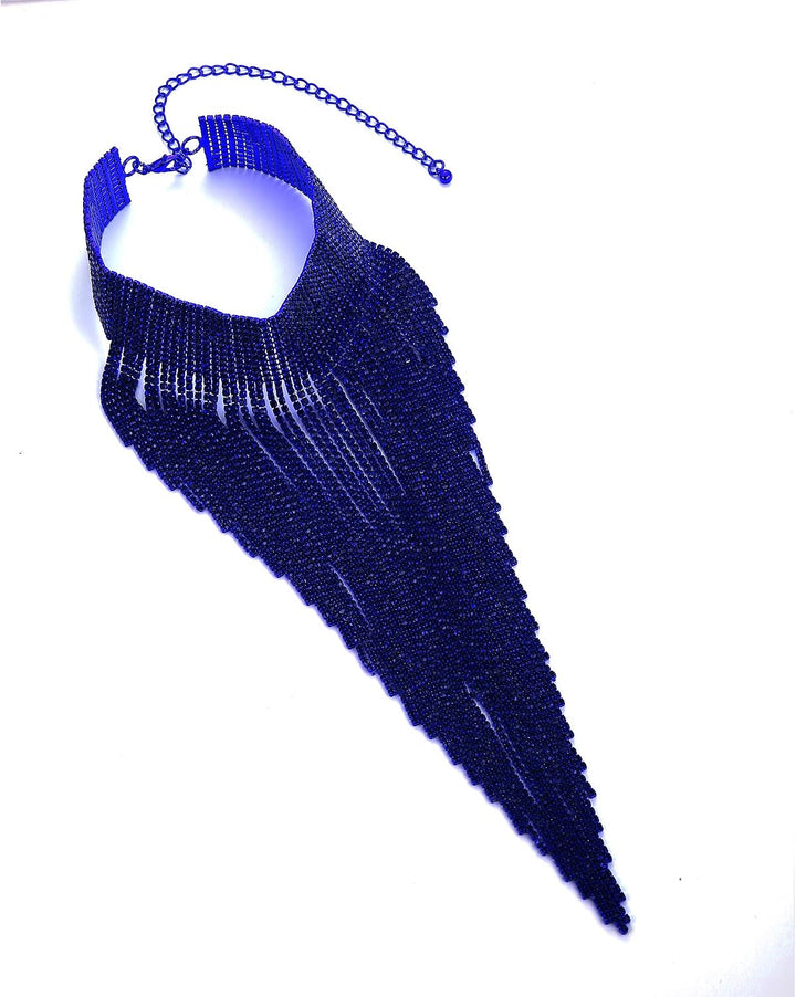 EVER FAITH Damen Kristall Lätzchen Anweisung Lange Quaste Choker Halskette Kostüm Schmuck Blau, Blau