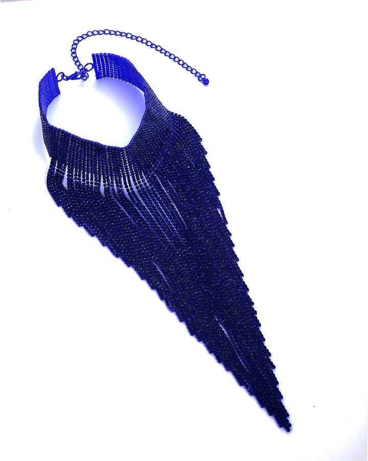 EVER FAITH Damen Kristall Lätzchen Anweisung Lange Quaste Choker Halskette Kostüm Schmuck Blau, Blau