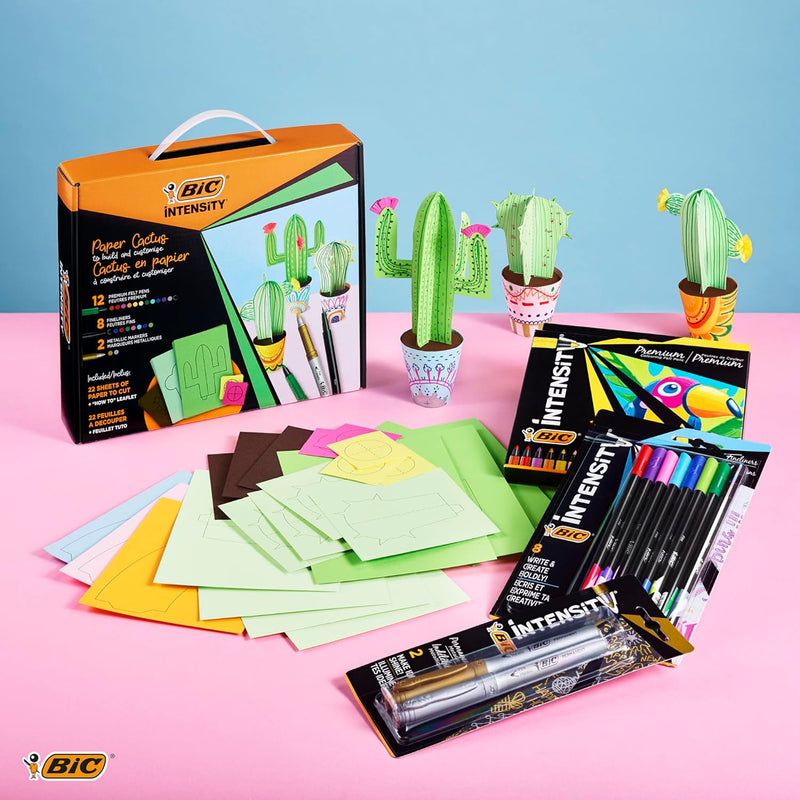 BIC Intensity Stifte Set Kaktus: Bastel Set inkl. 12 Filzstifte, 8 Fineliner, 2 Metallic Marker und