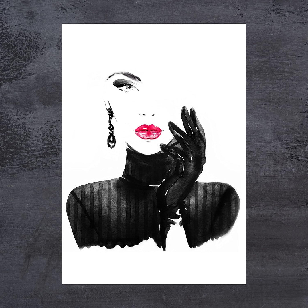 wandmotiv24 Poster als Wanddeko, Grösse Din A0, Model Gemälde, Rot, Fashion, Frau, Frauen Lippen, Ma