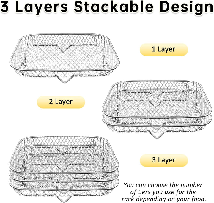 3-Schicht Luftfritteuse-Grillrost Air Fryer Rack Zubehör Edelstahl Grill Dehydrator Rack stapelbar A
