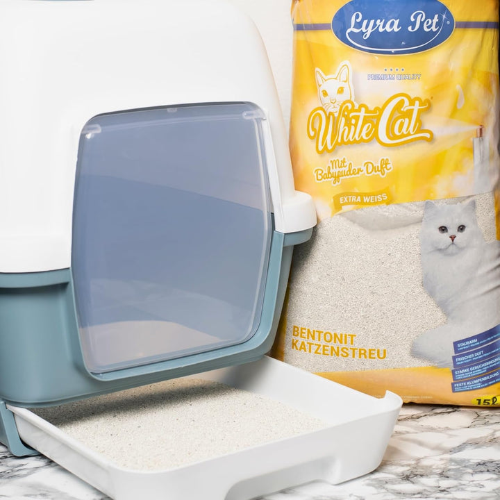 Lyra Pet® | 15 Liter White Cat Katzenstreu | Mit Babypuder Duft | Feines Klumpstreu | 350% Saugkraft