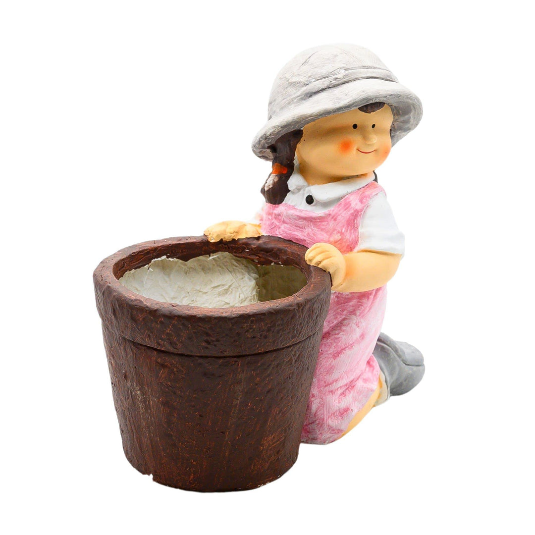 Wichtelstube-Kollektion XL Gartenfigur Biggi Dekofigur mit Blumentopf Outdoor Gartenfiguren 34 x 19