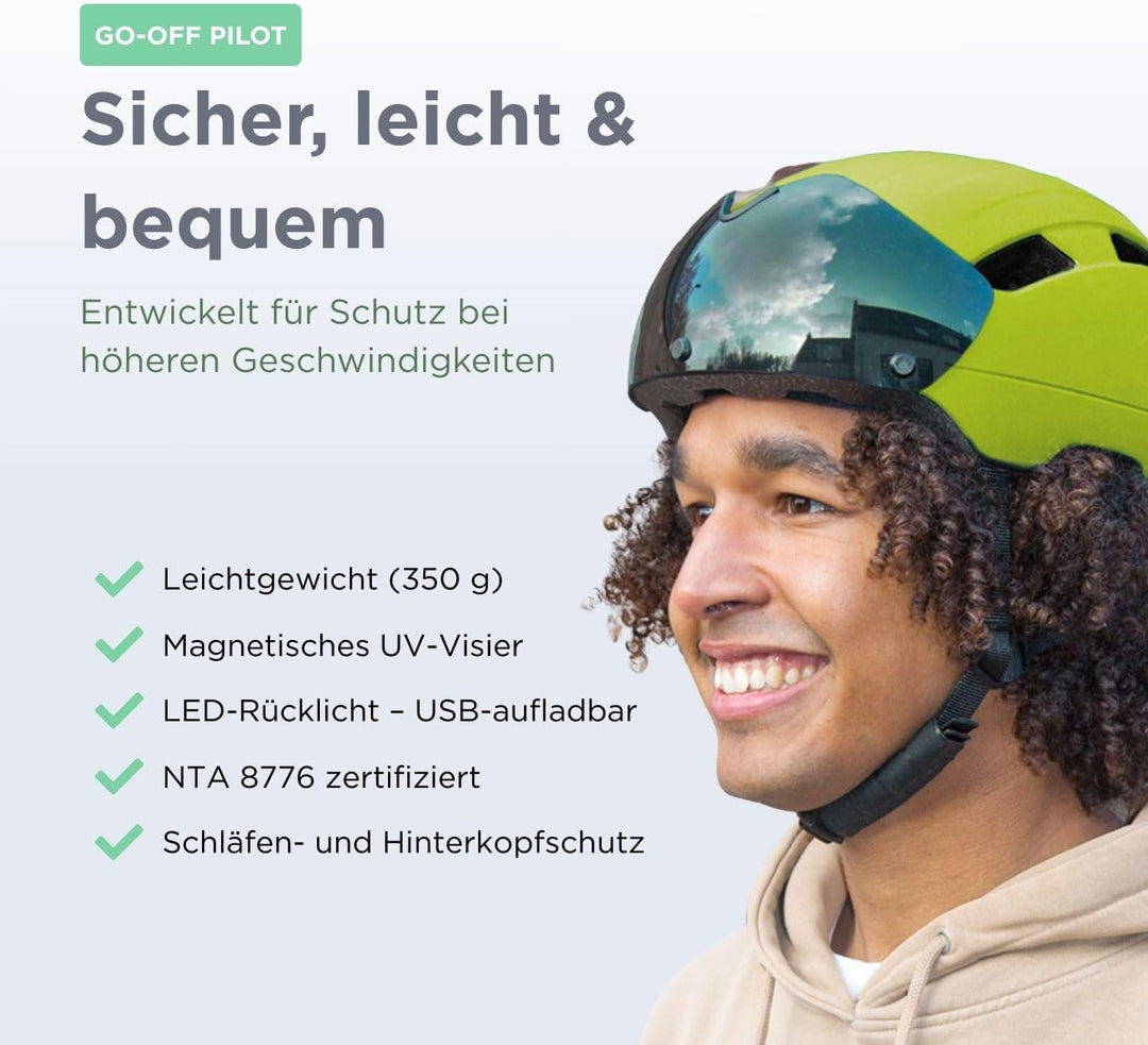 GOOFF Pilot S-Pedelec Helm - Schutz für schnelle E-Bike Fahrten – Fahrradhelm mit Visier und Licht –
