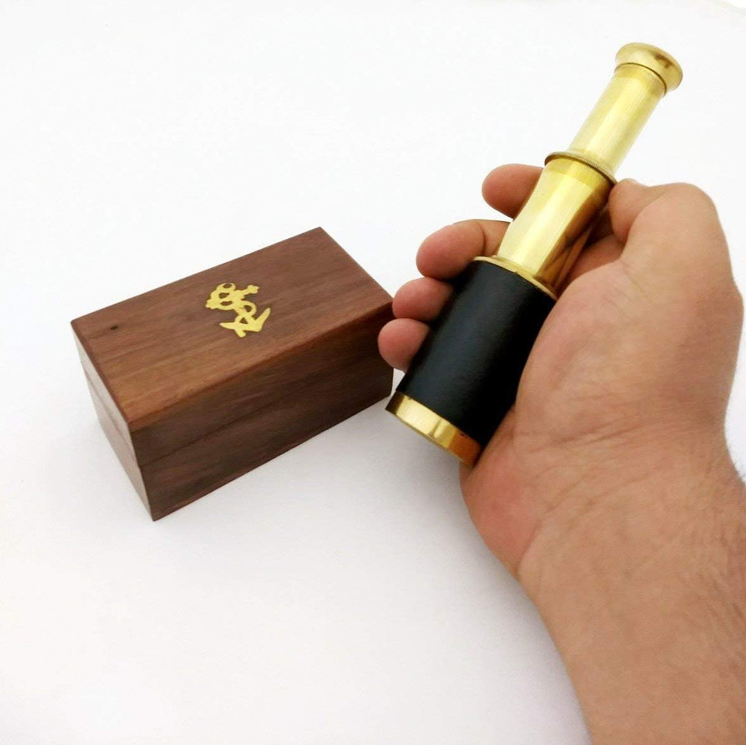 6 Handheld Brass Telescope with Wooden Box - Pirate Navigation 32, 32