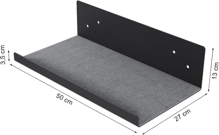 QLS Katzenwandregal 50 x 27 cm Metall mit Filz Wandmontage Schwarz | Metallkonstruktion mit Filzaufl